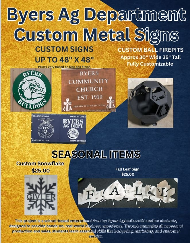 Custom metal signs and fire pits.